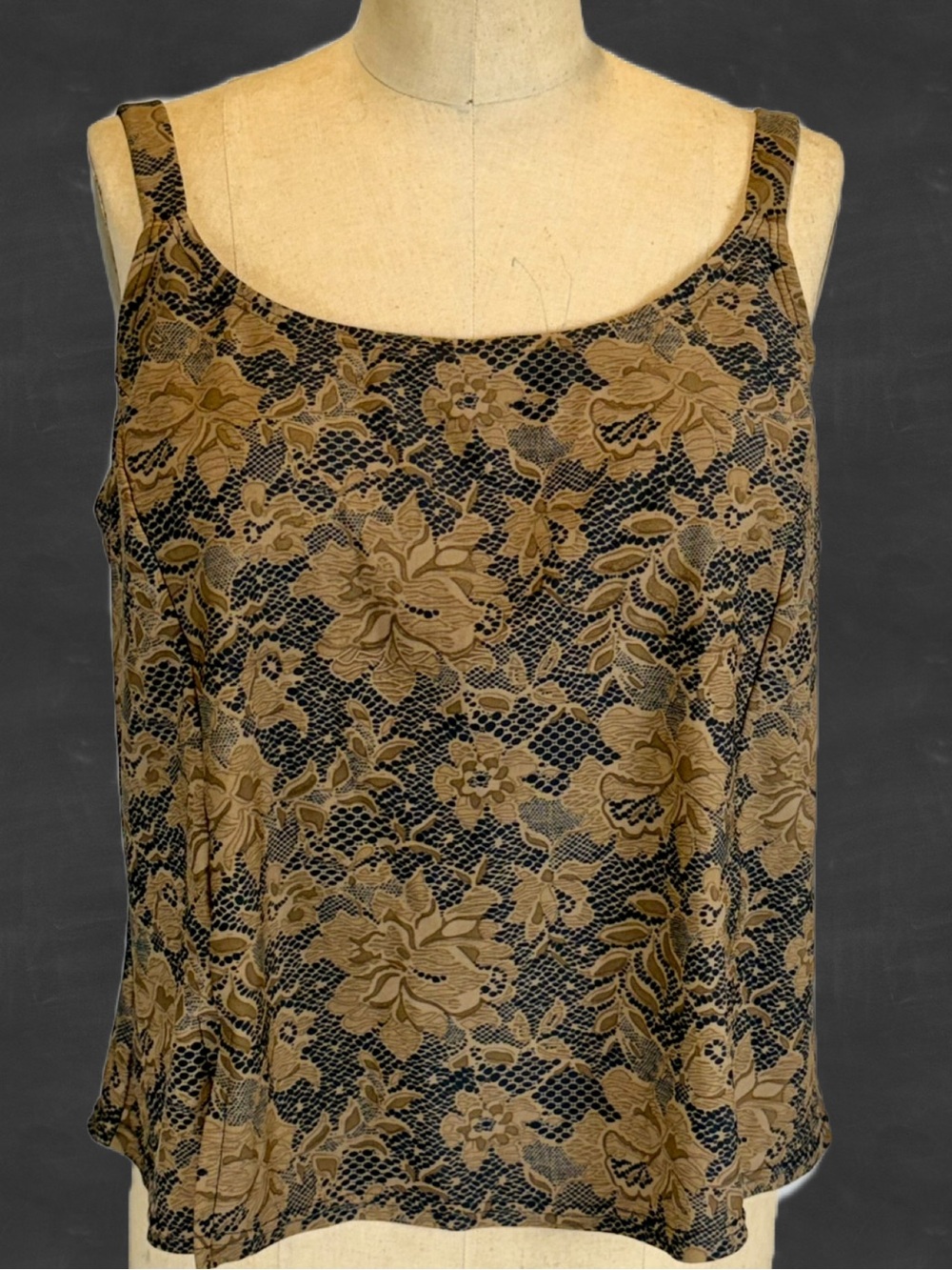 VINTAGE 90s moody floral swim tank top tankini earthy rose lace print brown XL